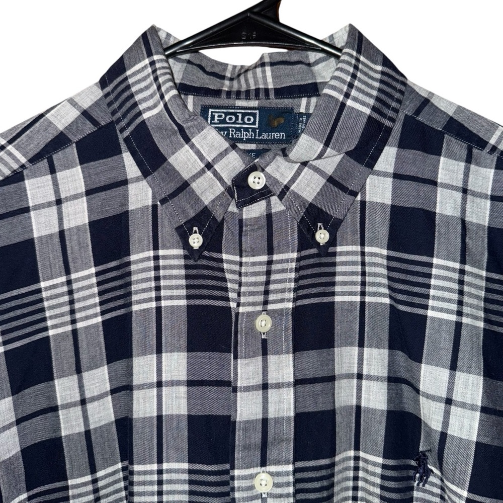 Polo Ralph Lauren Blake Shirt Large Navy Blue White Long Sleeve Plaid Button Up - Picture 4 of 10